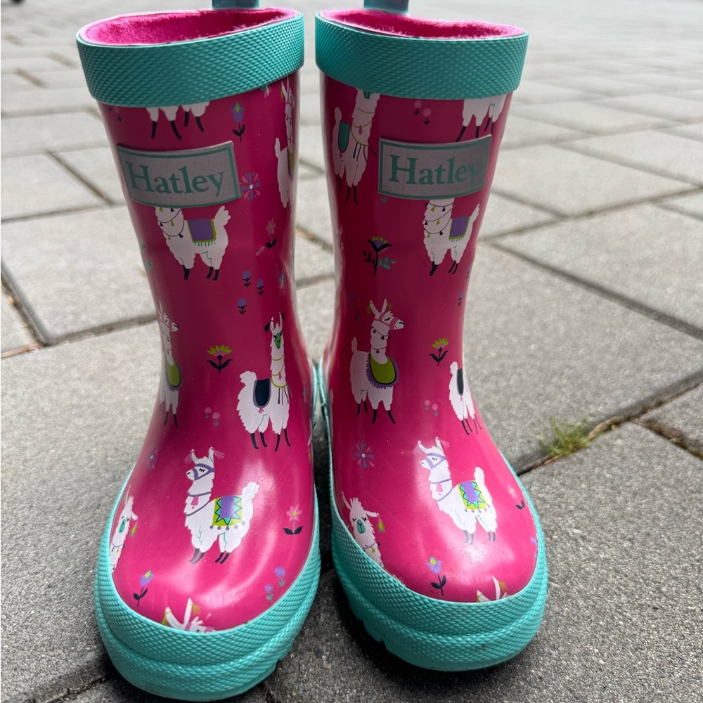 Hatley Pink and Teal Llama Rain Boots